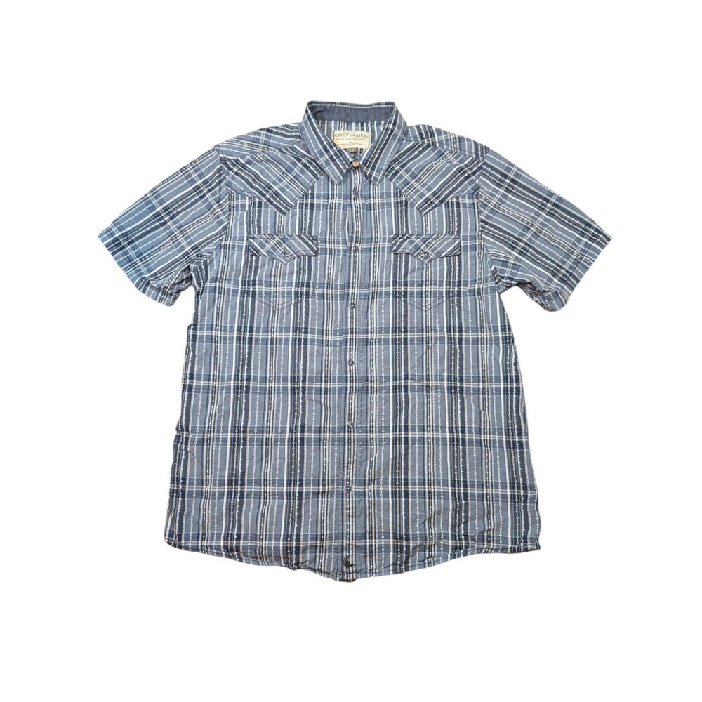Cody James Authentic Men Button Up Shirt XL Blue Plaid Western Short Sleeve